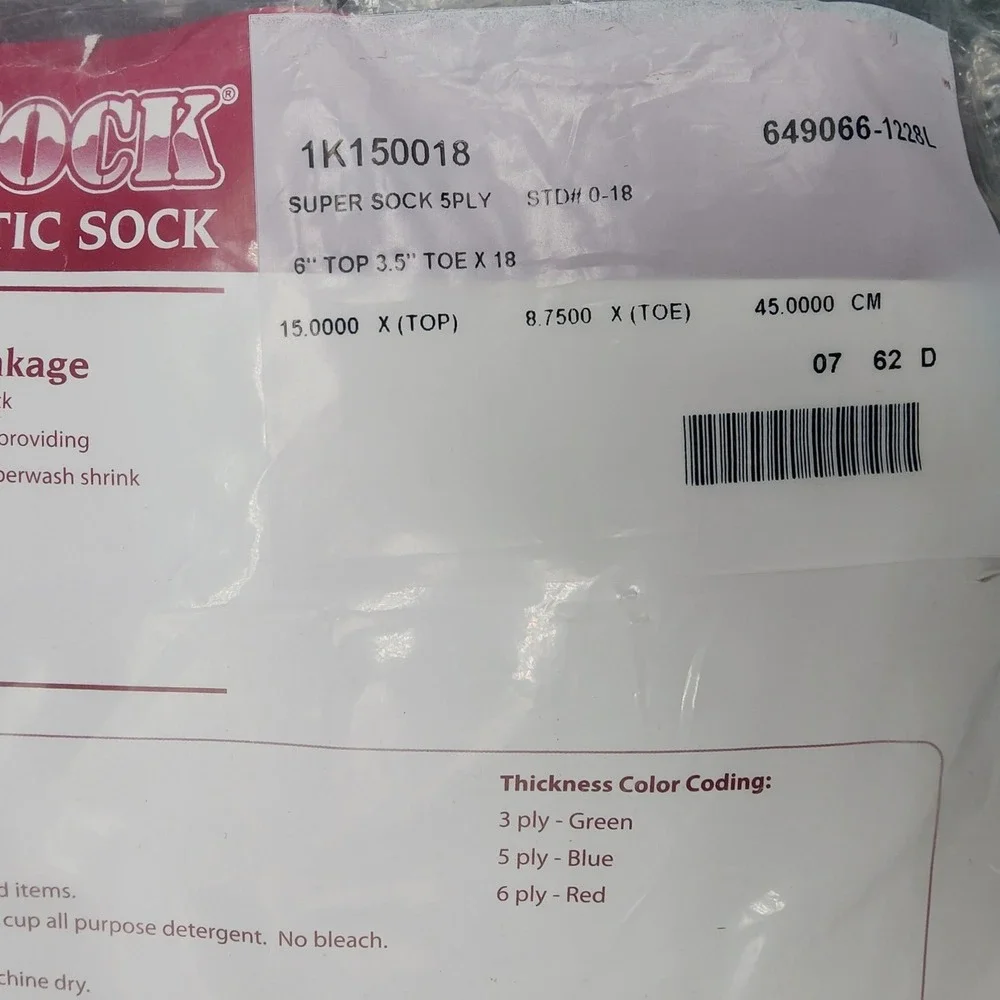Knit-Rite 2Pk White Super Sock 5 Ply 100% Wool Prosthetic Sock 1K150018 45cm L